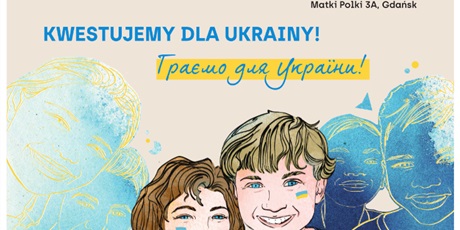 Powiększ grafikę: Plakat w kolorach niebiesko żółtych z chłopcem i dziewczyną przedstawiający informację o wydarzeniu - festyn dla Ukrainy
