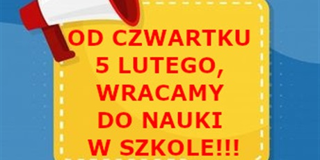 WZNOWIENIE ZAJĘĆ W SZKOLE OD 5 LUTEGO